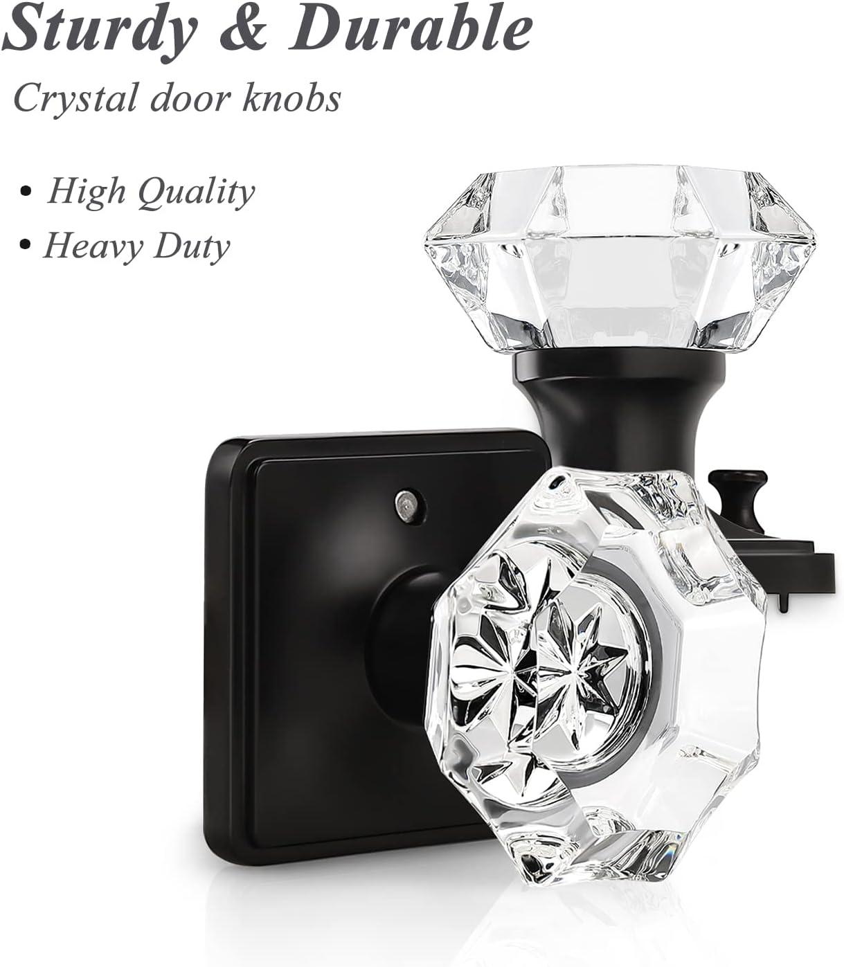 imageProbrico Octagon Clear Crystal Door Knobs with Lock Interior Privacy Knobs for Bed and Bath with Black Round Rosette 10 Pack
