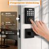 imageProbrico Keyless Entry Door Lock with Handle Smart Locks for Front Door Black Keypad Door Lock with Handle Fingerprint Door Lock Electronic Keypad Deadbolt with Handle Lever App Control Auto LockBlack