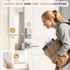 imageProbrico Keyless Entry Door Lock with Handle Smart Locks for Front Door Black Keypad Door Lock with Handle Fingerprint Door Lock Electronic Keypad Deadbolt with Handle Lever App Control Auto LockSatin Nickel