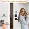 imageProbrico Keyless Entry Door Lock with Handle Smart Locks for Front Door Black Keypad Door Lock with Handle Fingerprint Door Lock Electronic Keypad Deadbolt with Handle Lever App Control Auto LockBlack