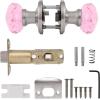 imageProbrico NonLocking Door Handles Interior for Hallway and Closet 1 Pack Crystal Door knobs Passage in Round Faceted Diamond Shape Heavy Duty Pink Glass Door Knob with Brushed Nickel Round Rosette