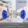 imageProbrico NonLocking Keyless Door Knob Interior for HallwayCloset 1 Pack Round Faceted Diamond Shape Blue Glass Door Knobs Passage Heavy Duty Crystal Door Knobs with Brushed Nickel Finish Rosette