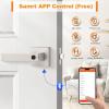 imageProbrico Smart Lock Keyless Entry Door Lock with Handle Satin Nickel Smart Locks for Front Door Fingerprint Door Handle for Bedroom Bathroom Electronic Biometric Digital WiFi APP Control