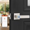 imageProbrico Smart Lock Keyless Entry Door Lock with Handle Satin Nickel Smart Locks for Front Door Fingerprint Door Handle for Bedroom Bathroom Electronic Biometric Digital WiFi APP Control