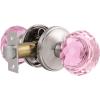 imageProbrico NonLocking Door Handles Interior for Hallway and Closet 1 Pack Crystal Door knobs Passage in Round Faceted Diamond Shape Heavy Duty Pink Glass Door Knob with Brushed Nickel Round Rosette