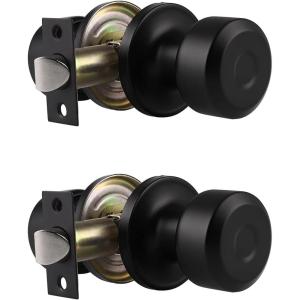imageProbrico 3 Pack Black Passage Door Knobs Keyless Solid Door Lock with Cylindrical Shape Handle Door Hardware for Kitchen Bathroom Bedroom Closet2 Pack
