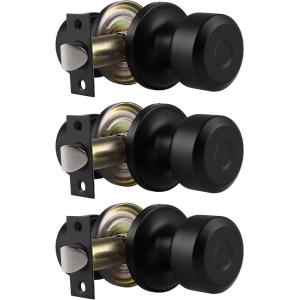 imageProbrico 3 Pack Black Passage Door Knobs Keyless Solid Door Lock with Cylindrical Shape Handle Door Hardware for Kitchen Bathroom Bedroom Closet3 Pack