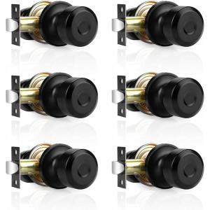 imageProbrico 3 Pack Black Passage Door Knobs Keyless Solid Door Lock with Cylindrical Shape Handle Door Hardware for Kitchen Bathroom Bedroom Closet6 Pack