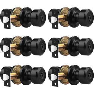 imageProbrico 6 Pack Matte Black Privacy Locks Keyless Interior BedBath Door Knobs Cylindrical Shape Knobs Contemporary Hardware for Bathroom Bedroom Doors6 Pack