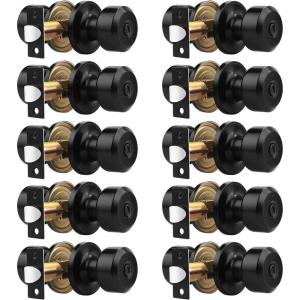 imageProbrico 6 Pack Matte Black Privacy Locks Keyless Interior BedBath Door Knobs Cylindrical Shape Knobs Contemporary Hardware for Bathroom Bedroom Doors10 Pack