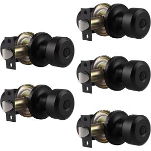 imageProbrico 6 Pack Matte Black Privacy Locks Keyless Interior BedBath Door Knobs Cylindrical Shape Knobs Contemporary Hardware for Bathroom Bedroom Doors5 Pack