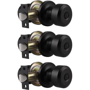 imageProbrico 6 Pack Matte Black Privacy Locks Keyless Interior BedBath Door Knobs Cylindrical Shape Knobs Contemporary Hardware for Bathroom Bedroom Doors3 Pack