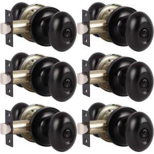 imageProbrico 6 Pack Oval Egg Privacy Door Knobs Fit for Bedroom ampamp Bathroom Modern Egg Shaped Interior Door Knob Handle Keyless Flat Black Finish Door Lock Stainless Steel