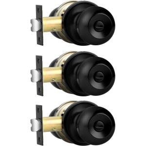 imageProbrico BathBed Door Knobs Flat Black Finish Round Ball Privacy Door Knobs Interior Keyless Locksets Bedroom Bathroom Door Knobs with Lock10 PackBlack