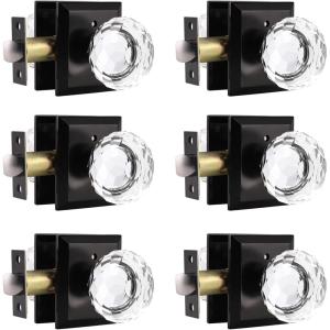 imageProbrico Black Door Knob Set Keyless Interior Door Knobs with Round Diamond Shape Crystal Glass Heavy Duty Privacy Door Knobs for Bathroom and Bedroom 6 Pack