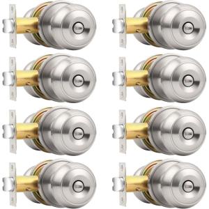 imageProbrico Black Door Knobs Flat Ball Interior BathBed Doorknobs Keyless Door Handles Locks for Bedroom Bathroom Privacy Function 10 PackBrushed Nickel