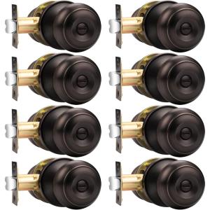 imageProbrico Black Door Knobs Flat Ball Interior BathBed Doorknobs Keyless Door Handles Locks for Bedroom Bathroom Privacy Function 10 PackOil Rubbed Bronze