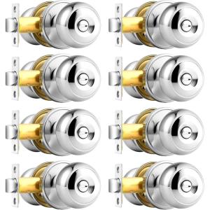 imageProbrico Black Door Knobs Flat Ball Interior BathBed Doorknobs Keyless Door Handles Locks for Bedroom Bathroom Privacy Function 10 PackPolished Chrome