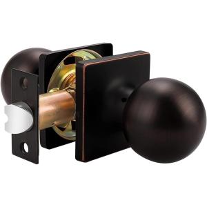 imageProbrico Black Door Knobs Interior Keyless Lock Modern Passage Door Handles for HallCloset Round Knob with Square Cover1 PackOil Rubbed Bronze