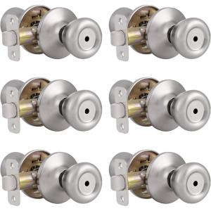 imageProbrico Brushed Nickel Privacy Door Knobs Interior Tulip Shape Door Handles Locks for Bedroom Bathroom Keyless Door Locksets 6 Pack