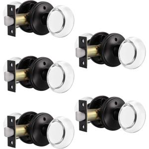 imageProbrico Clear Glass Crystal Door Knobs with Lock Heavy Duty Real Glass Privacy Door Handles Keyless Hardware for Interior BedBath with Black Round Rosette 5 Pack