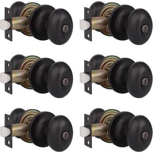 imageProbrico Egg Style Bedroom and Bathroom Privacy Door Knobs Oval Oil Rubbed Bronze Keyless Door Lock6 Pack