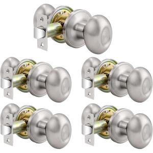 imageProbrico Egg Style Hall and Closet Passage Door Knobs Brushed Nickel Oval Door Lock5 Pack
