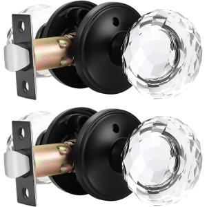 imageProbrico Faceted Crystal Clear Glass Door Knobs in Round Diamond Shape Privacy Function for BedroomBathroom Modern Interior Heavy Duty Black Crystal Knobs 2 PackBlack