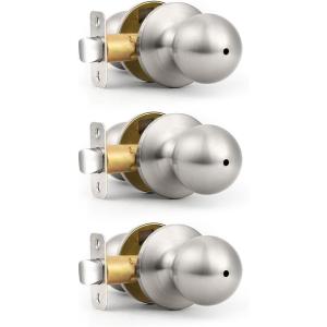 imageProbrico Keyless Door Knobs and Handles Bedroom or Bathroom Privacy Leversets Oil Rubbed Bronze 6 Pack Door KnobStyle 5763Brushed Nickel