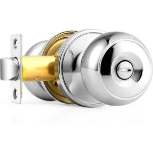 imageProbrico Matte Black Door Knobs Privacy Interior Door Knob with Lock Black Bathroom Bedroom Door Knob with Thumb Turning Locking Button 10 PackPolished Chrome