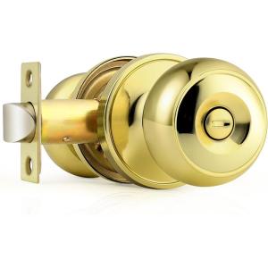 imageProbrico Matte Black Door Knobs Privacy Interior Door Knob with Lock Black Bathroom Bedroom Door Knob with Thumb Turning Locking Button 10 PackPolished Brass