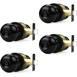 imageProbrico Matte Black Privacy Door Knobs BedBath Keyless Door Locks Interior Flat Ball Door Knobs Locksets with Thumb Turn 4 Pack
