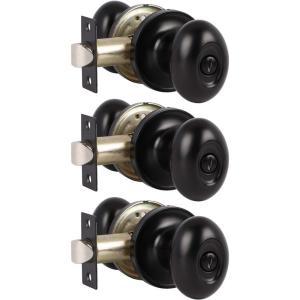 imageProbrico Oval Brushed Nickel Privacy Door Knobs Keyless Interior Door Locks Egg Shape BathBed Door Handles 3 PackBlack