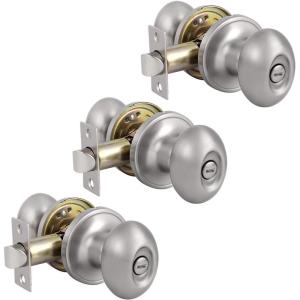 imageProbrico Oval Brushed Nickel Privacy Door Knobs Keyless Interior Door Locks Egg Shape BathBed Door Handles 3 PackBrushed Nickel