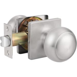 imageProbrico Passage Door Knob Brushed Nickel Interior Keyless NonLocking Flat Ball Door Knob HallCloset Handle with Suqare Rosette 1 Pack