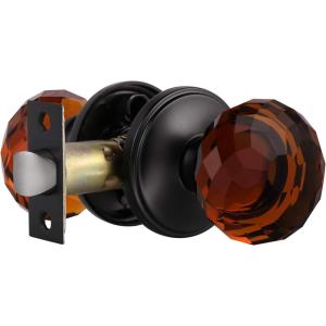 imageProbrico Passage Door Knob Interior for HallwayCloset 1 Pack Dark Brown Crystal Door Knobs Keyless NonLocking Glass Door Knobs with Black Rosette