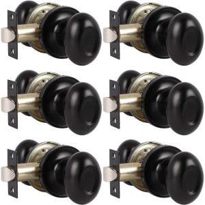 imageProbrico Passage Door Knobs Handles Interior HallCloset Keyless Egg Style Locksets Oval Door Knob in Flat Black Finish 6 Pack