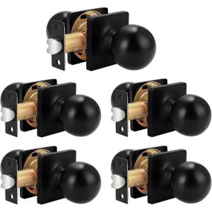 imageProbrico Round Black Passage Door Knobs Interior Door Handles for Hallway Closet Keyless Passage Door Handles with Square Rosette 5 Pack