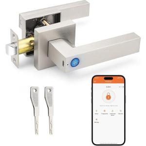 imageProbrico Smart Lock Keyless Entry Door Lock with Handle Satin Nickel Smart Locks for Front Door Fingerprint Door Handle for Bedroom Bathroom Electronic Biometric Digital WiFi APP Control