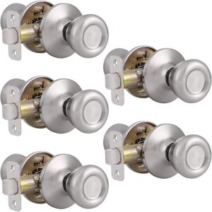 imageProbrico Tulip Style Passage Door Knobs Hall Closet NonLocking Handles Keyless Interior Door Handlesets in Brushed Nickel Without Key 5 Pack