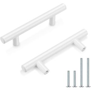 imageProbrico 20 Pack 3quot Hole Centers Euro Cabinet Pulls Modern Round Bar Pulls Gold Stainless Steel Kitchen Bathroom Drawer Dresser Pulls Golden Furniture Cabinet HardwareWhite