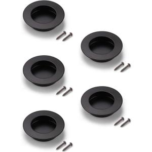 imageProbrico 5 Pack Round Flush Door Pulls Stainless Steel Recessed Cabinet Handles Black 235 Inch65mm Diameter Pocket Door Handles Recessed Sliding Door Pulls