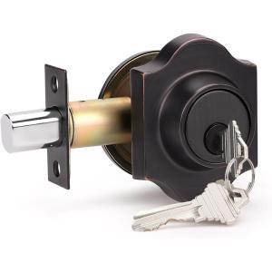 imageProbrico 1 Pack Single Cylinder Deadbolts BlackKeyed Different Exterior Lockset Handleset for Entrance Door and Front Gate AntiTheft Keyway Key Hardware 3 KeysOil Rubbed Bronze