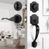 imageProbrico Oil Rubbed Bronze Front Entry HandlesetHeavy Duty Passage Lock Grip Handle with Wave LeverEntry Door Locksets with Deadbolt Single Cylinder Set1 SetBlack