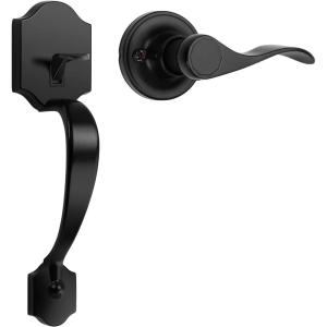 imageProbrico Black Heavy Duty Front Entry Handleset Passage Lock Grip Handle with Wave Lever Keyless Door Locks Interior and Exterior Entrance Door Handle with Reversible Handed Lever1PackBlack