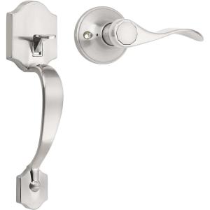 imageProbrico Black Heavy Duty Front Entry Handleset Passage Lock Grip Handle with Wave Lever Keyless Door Locks Interior and Exterior Entrance Door Handle with Reversible Handed Lever1PackSatin Nickel