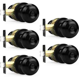 imageProbrico Black Door Knobs Interior Passage Door Knobs for Hallway Closet Matte Black Keyless Indoor Door Knob 6 Pack