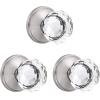 imageProbrico Diamond Crystal Style Half Dummy Door Knobs Faceted Glass Konb with Matte Black Round Rosette Individual Inactive French Door Knobs 5 PackBrushed Nickel