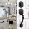 imageProbrico Satin Nickel Heavy Duty Front Entry HandlesetEntry Door Lockset with Deadbolt Single CylinderInterior and Exterior Entrance Passage LockGrip Handle with Wave Lever1SetBlack