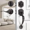 imageProbrico Satin Nickel Heavy Duty Front Entry HandlesetEntry Door Lockset with Deadbolt Single CylinderInterior and Exterior Entrance Passage LockGrip Handle with Wave Lever1SetOil Rubbed Bronze